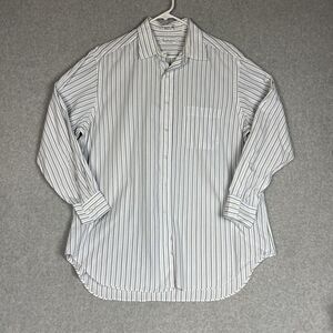 Burberry Button Up Shirt 16 1/2 -33 Stripped White Blue Cotton USA VTG